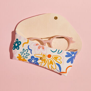 Personalised Leather Glasses Case Playful Floral Print, 2 of 6