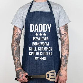 Personalised Father's Day List Denim Apron, 4 of 5