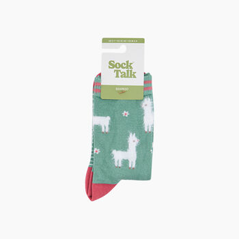 Llama Floral Fluffy Bamboo Socks In Green, 4 of 4