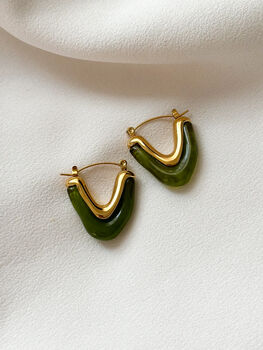 Green Molten Resin Hoop Earrings, 2 of 3