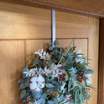 Traditional Silver Metal Christmas Wreath Door Hanger, 4 of 5