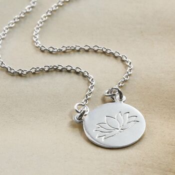 Sterling Silver Engraved Lotus Necklace, 3 of 5