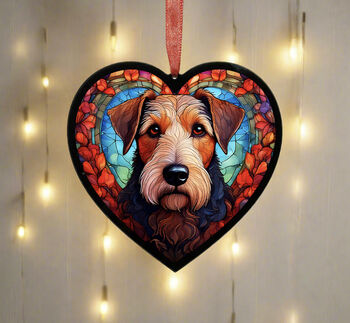 Airedale Terrier Stained Glass Effect Heart Suncatcher, 3 of 6