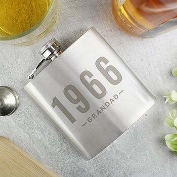 Personalised Date And Name Engraved Stainless Steel Hip Flask, 6 of 6
