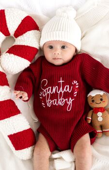 My First Christmas Embroidered Personalised New Baby Knitted Romper, 5 of 11