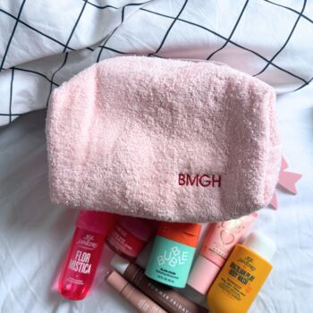 Personalised Pastel Pink Towel Make Up Bag, 2 of 3