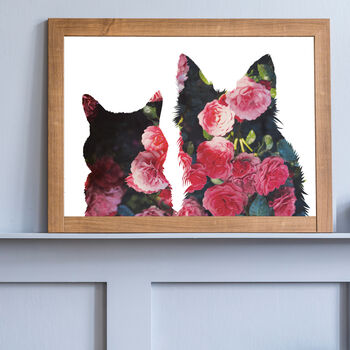 Custom Floral Family Pet Personalised Portrait Print, 6 of 9