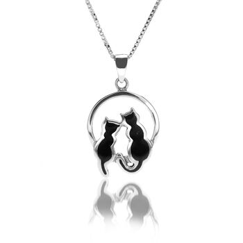 Sterling Silver Dual Cats Pendant Necklace, 3 of 4