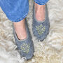 Felt Embroidered Ballerina Slippers/ Grey/ Green/ Daisy, thumbnail 1 of 7