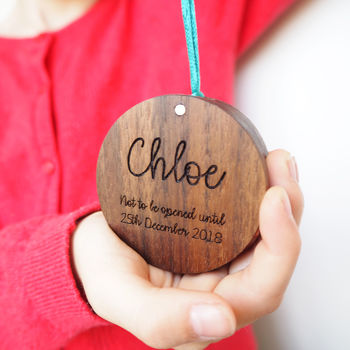 Personalised Wooden Christmas Bauble Ring Box, 2 of 5