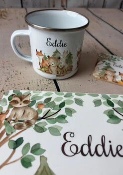 Kids Personalised Woodland Placemat, Coaster And Mug Dinner Set, 6 of 7