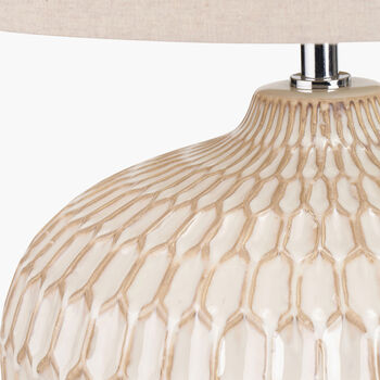 Warm White Textured Glazed Ceramic Table Lamp, 6 of 10