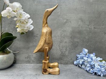 Hand Carved Bamboo Wood Duck Figurine 34cm, 3 of 12