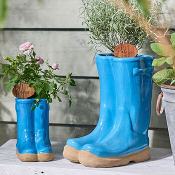 Personalised Blue Welly Boot Planters Gift Set, 3 of 11