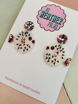 Puffer Fish Glitter Resin Earrings / Ocean Lover Gift / Sea Life Statement Jewellery / Cute Marine Accessories, 3 of 5