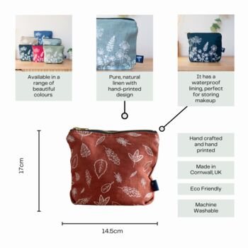 Linen Make Up Bag With Leaf Design, 3 of 5