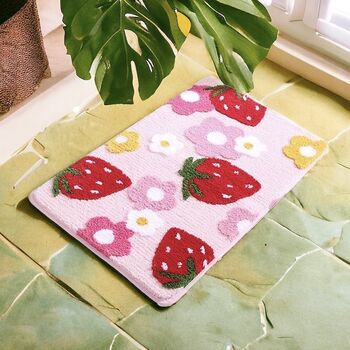 Luxury Thick Absorbent Strawberry Bathroom Mat, 3 of 8