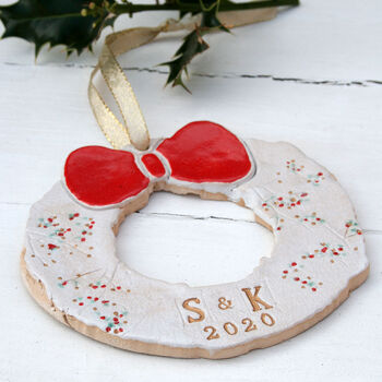 Personalised Ceramic Christmas Wreath Decoration, 3 of 5