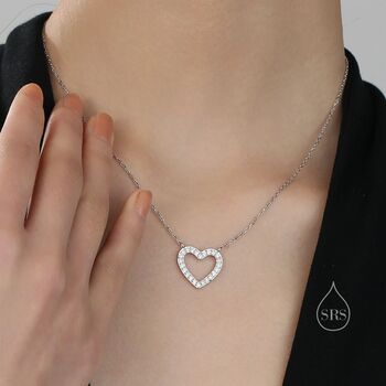 Open Heart Cz Necklace In Sterling Silver, 3 of 11