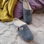 Grey Felt Mule Slippers With Cream Leather Details, thumbnail 7 of 9