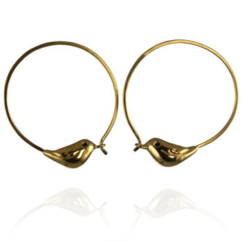 Gold Bird Hoop Earrings With Diamonds, 2 of 6