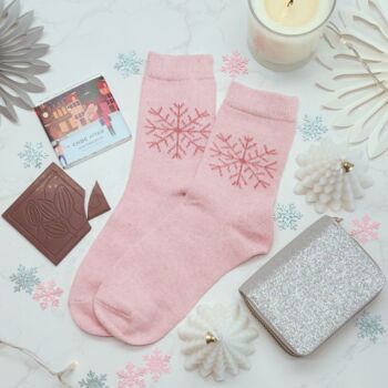 Silver Glitter Purse, Socks And Chocolate Christmas Gift For Her – With Optional Candle, 2 of 8