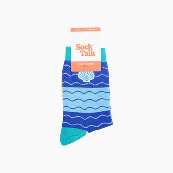 Embroidered Scallop Shell Combed Cotton Socks In Blue, 4 of 4