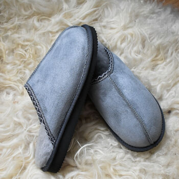 Men's Sheepski Slippers Grey, 5 of 5
