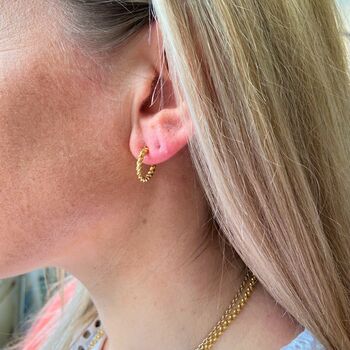 Alhambra Mini Piccolo Twisted Gold Plated Hoops, 2 of 4