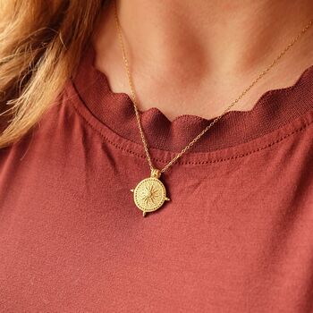 Gold Plated Coin Charm Necklace, Sun Charm Necklace, 2 of 4