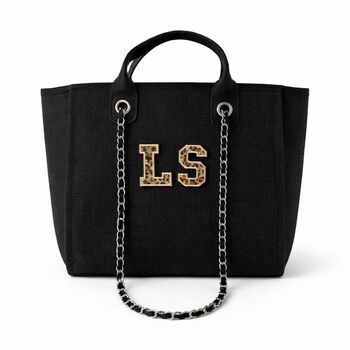 Personalised Leopard Print Patch Chain Large Initial Tote Bags, 2 of 2