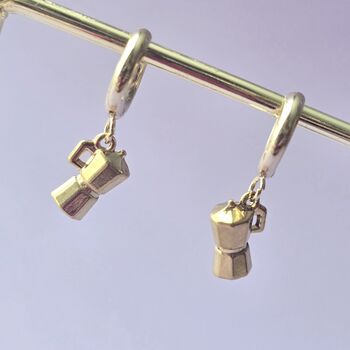 Moka Coffee Pot Huggie Hoop Earrings, 3 of 7