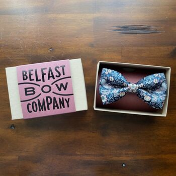 Liberty Silk Bow Tie In Navy Strawberry Thief, 2 of 5