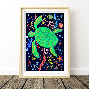 Colourful Sea Turtle Nursery Art Print, 2 of 8