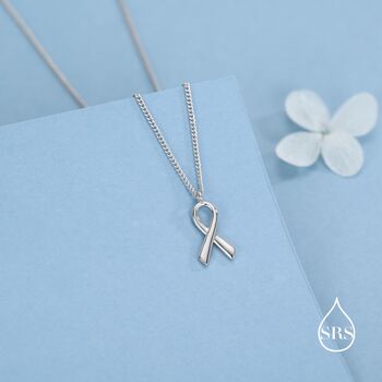 Sterling Silver Awareness Ribbon Necklace, 3 of 12