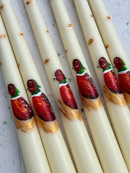 Ivory Hand Painted Pheasant Autumn Candles, 2 of 3