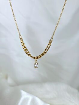 Dainty 18 K Gold Vermeil Necklace Triple Beaded Chain With Teardrop Cz, Tarnish Free Waterproof Necklace, Wedding Jewellery, 6 of 8