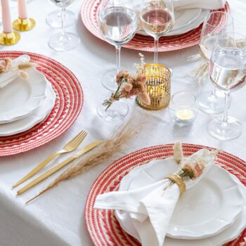 Woven Natural Straw Red Round Placemats, 5 of 8