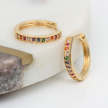 18ct Gold Plated Or Silver Rainbow Huggie Hoop Earrings, 2 of 7