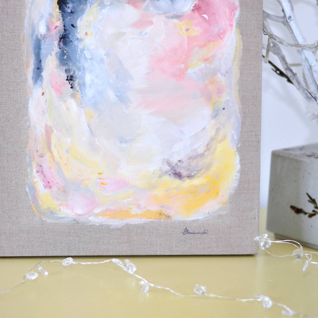 Pastel Abstract Natural Linen Canvas Painting By PaintMeHappy Art