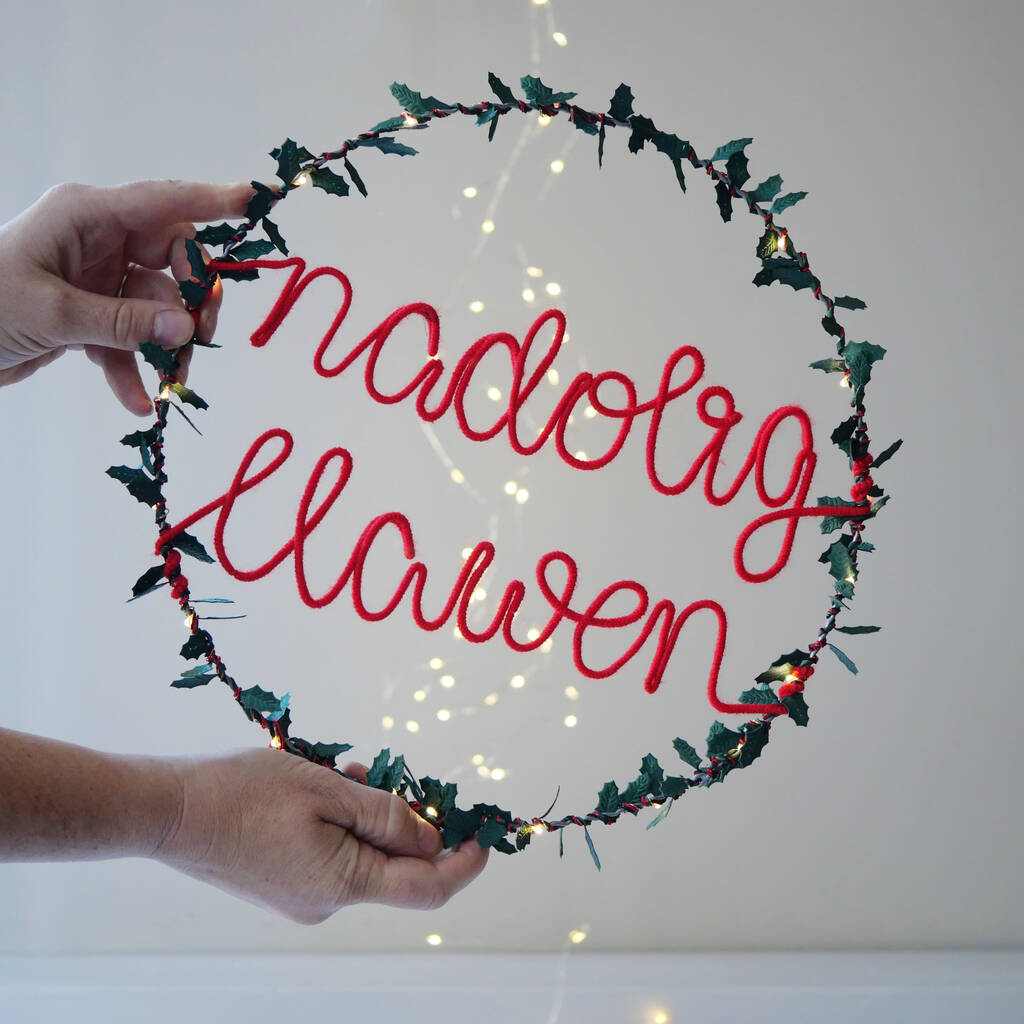 Nadolig Llawen Christmas Light Up Wreath, 1 of 6
