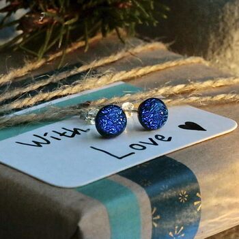 Sapphire Blue Small Round Glass Stud Earrings, 10 of 12