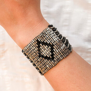 Handcrafted Beaded Wide Aztec Cuff Bracelet, 2 of 4