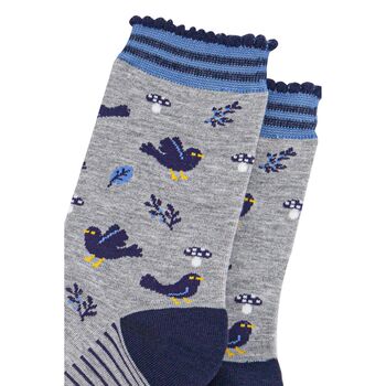 Blackbirds Garden Leaves Women's Bamboo Socks Grey, 2 of 4