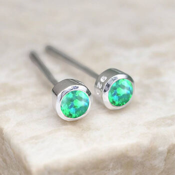 Mini Sterling Silver Green Opal Stud Earrings, 4 of 10