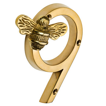 Solid Brass Bee Numbers In Brass Finish Four Inch, 9 of 10