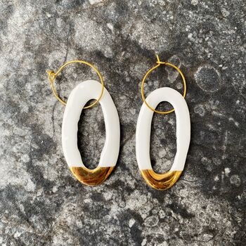 Porcelain Hoop Earrings Plated With Gold, 5 of 8