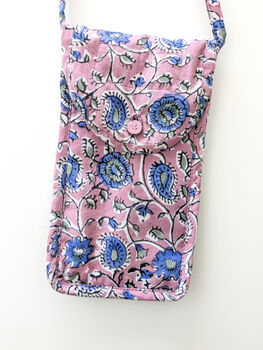 Block Print Mobile Phone Purse Fair Trade Crossbody Bag, 5 of 11