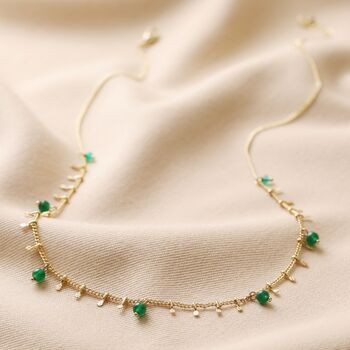 Green Semi Precious Beaded Necklace In Gold Plating, 3 of 10