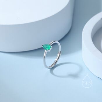 Sterling Silver Natural Green Onyx Droplet Ring, 6 of 10